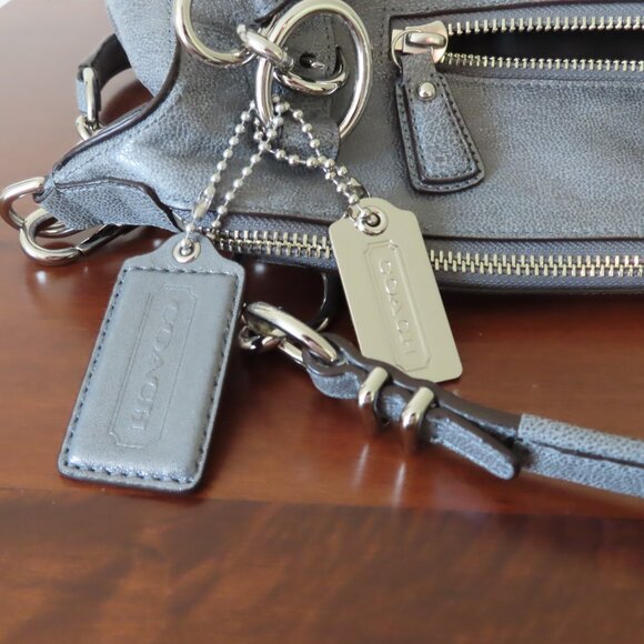 COACH Kristin Laila Pinnacle Round Satchel Shimmer Slate gray leather EUC 19343 - Picture 9 of 13